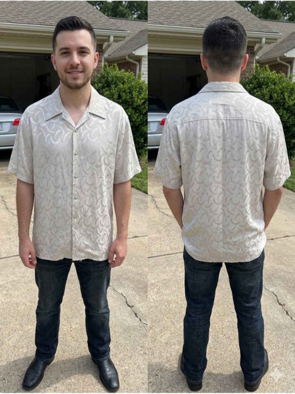 Montique Vintage 90s Men's Medium Rayon Blend Shiny Swirl Jacquard Button Shirt